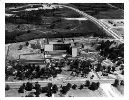 Aerial view of the hospital in 1955